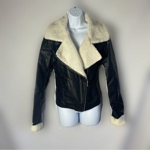 Sunset & Sixth cropped Faux Leather motto jacket